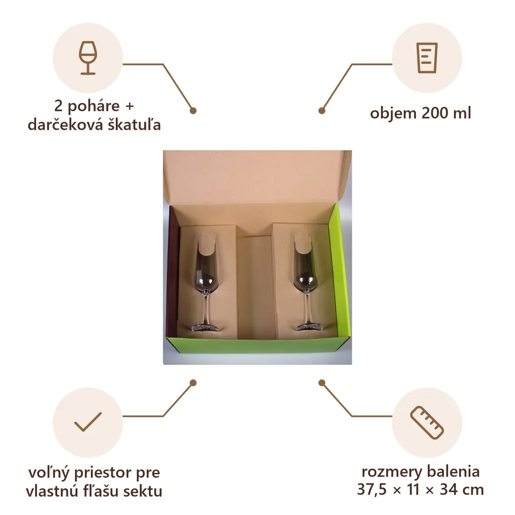 Infografika VS PAPUA Súprava na šampanské, škatuľa s priestorom na fľašu + 2 poháre