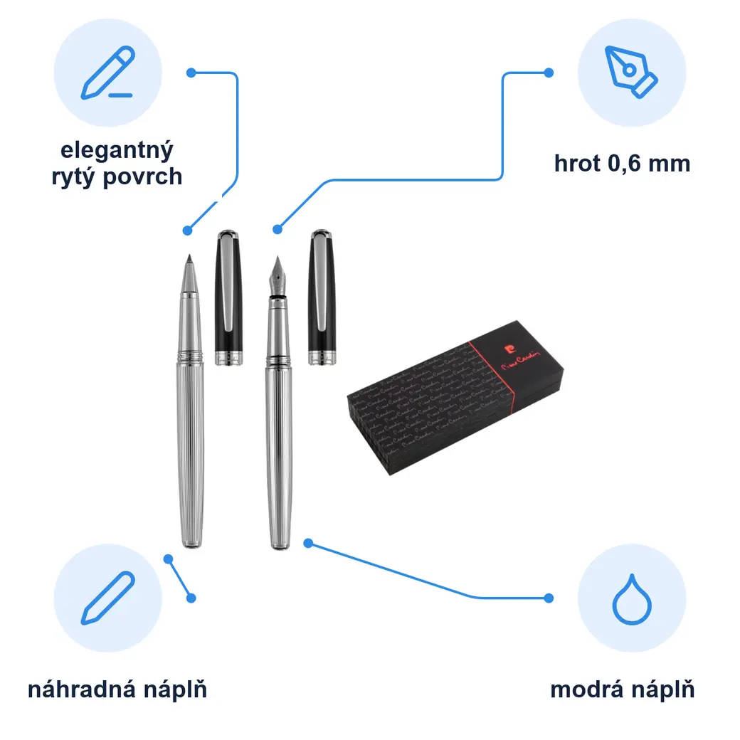 Infografika PIERRE CARDIN CHRISTOPHE Súprava rollera a plniaceho pera, strieborná/čierna
