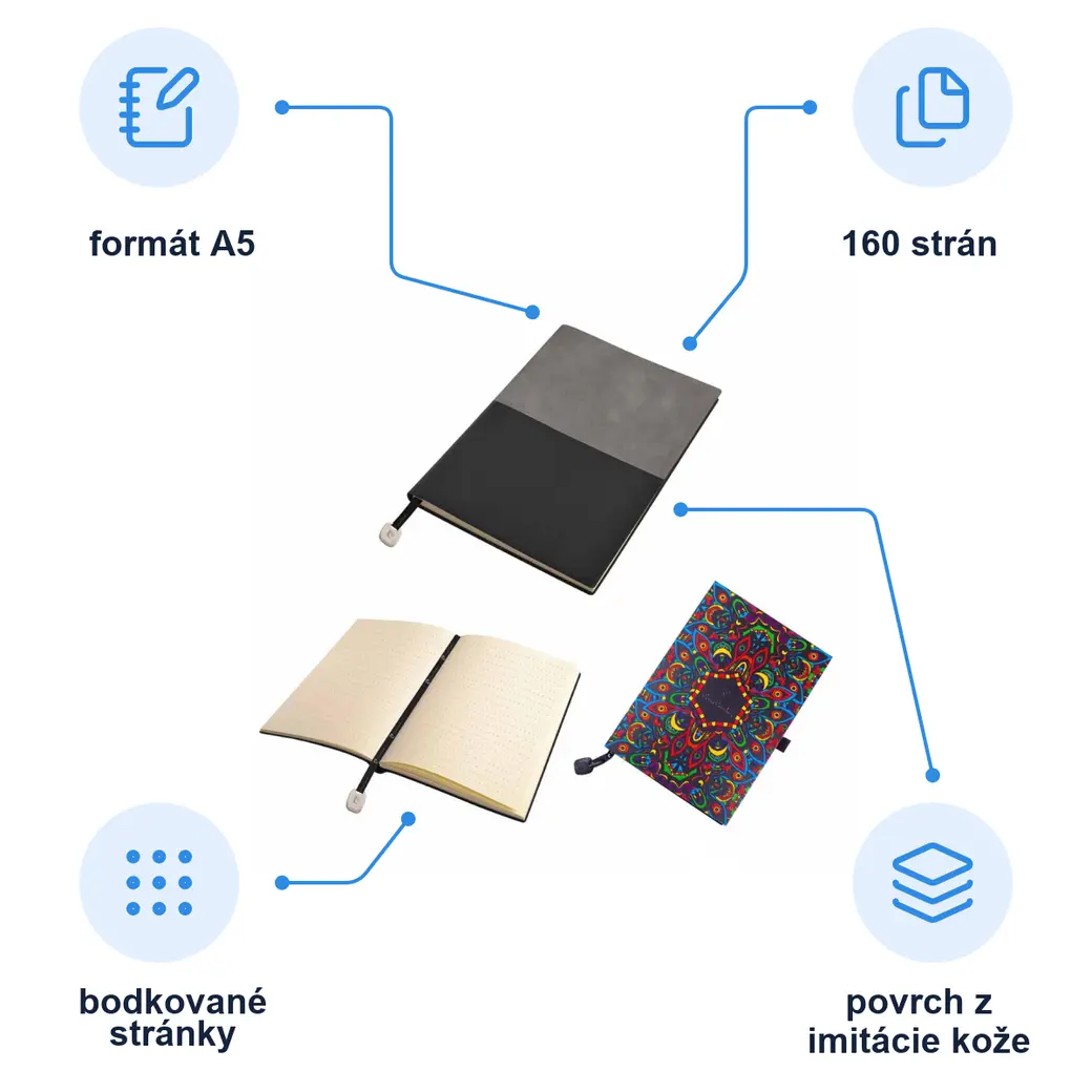 Infografika PIERRE CARDIN REPORTER Poznámkový blok A5, bodkované listy, sivá/čierna