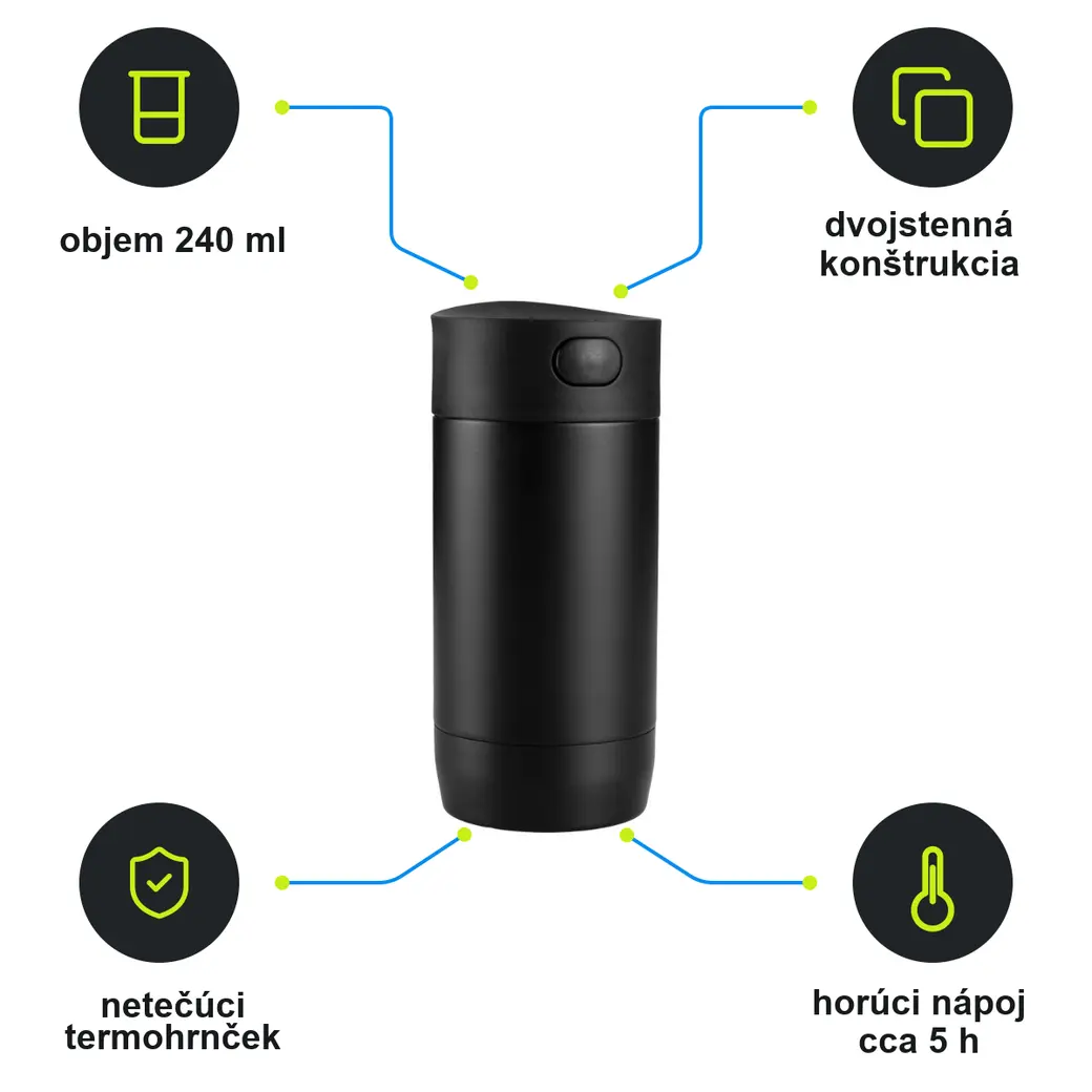 Infografika SCHWARZWOLF ADRASAN Termohrnček, objem 240 ml, čierna