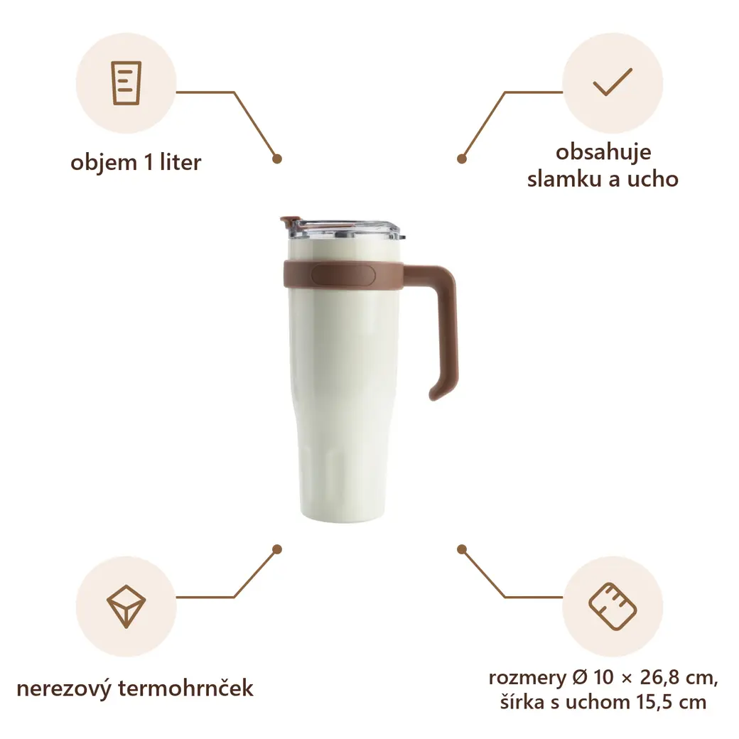 Infografika VS MADURAI Termohrnček XXL so slamkou, béžová