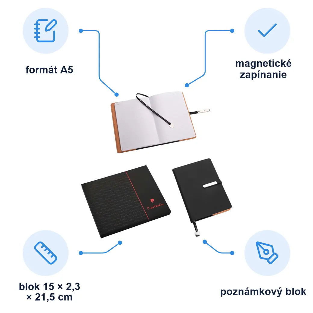Infografika PIERRE CARDIN ELEGANCE Poznámkový blok A5, čierna