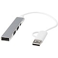4-portový USB-A a Type-C hub z recyklovaného hliníka s duálnym vstupom, strieborný