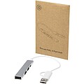 4-portový USB-A a Type-C hub z recyklovaného hliníka s duálnym vstupom, strieborný
