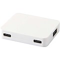 4-portový USB hub s výstupmi USB-A a Type-C a duálnym vstupom – vyrobené z recyklovaného plastu, biela