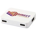 4-portový USB hub s výstupmi USB-A a Type-C a duálnym vstupom – vyrobené z recyklovaného plastu, biela