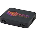 4-portový USB hub s výstupmi USB-A a Type-C a duálnym vstupom – vyrobené z recyklovaného plastu, čierna