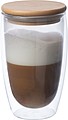 BUGABO Dvojstenný sklenený hrnček s bambusovým viečkom, 500 ml