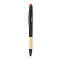 Čierne KP s bambusovým úchopom, modrou náplňou, oranžový stylus