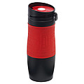 Čierny nerezový termohrnček 380ml, s červeným rukávom