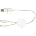 Dátový synchronizačný a rýchlonabíjací 27W kábel 5 v 1 z recyklovaného plastu dĺžky 30 cm, biely