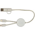 Dátový synchronizačný a rýchlonabíjací 27W kábel 5 v 1 z recyklovaného plastu dĺžky 30 cm s bambusovými detailmi, biely