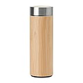 Dvojstenna nerezová fľaša s bambusovým povrchom, 400 ml, príslušný čajový infuzér