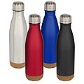 Dvojstenná vákuovo izolovaná nerezová fľaša na vodu s korkovými detailmi 500 ml, červená