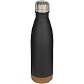 Dvojstenná vákuovo izolovaná nerezová fľaša na vodu s korkovými detailmi 500 ml, čierna