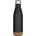 Dvojstenná vákuovo izolovaná nerezová fľaša na vodu s korkovými detailmi 500 ml, čierna
