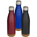 Dvojstenná vákuovo izolovaná nerezová fľaša na vodu s korkovými detailmi 500 ml, čierna