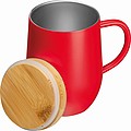 Dvojstenný nerezový hrnček s viečkom, 300 ml, červený