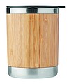 Dvojstenný nerezový termohrnček s viečkom a bambusovým povrchom, 250 ml