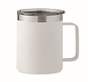 Dvojstenný termohrnček 300 ml z recyklovaného nerezu s plastovým viečkom, biely
