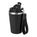 Dvojstenný termohrnček s popruhom 350 ml, čierna