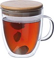DYLAN Dvojstenný sklenený hrnček s uchom a bambusovým viečkom, 350 ml