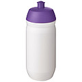 Fľaša na pitie 500 ml, telo je biele z pružného plastu, viečko je fialové