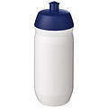 Fľaša na pitie 500 ml, telo je biele z pružného plastu, viečko je modré