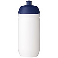 Fľaša na pitie 500 ml, telo je biele z pružného plastu, viečko je modré