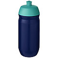 Fľaša na pitie 500 ml, telo je modré z pružného plastu, viečko je tyrkysové