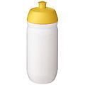 Fľaša na pitie 500ml, telo je biele z pružného plastu, viečko je žlté
