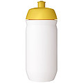 Fľaša na pitie 500ml, telo je biele z pružného plastu, viečko je žlté