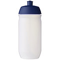 Fľaša na pitie 500ml, telo je matne priehľadné z mäkkého plastu, viečko je modré