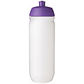 Fľaša na pitie 750 ml, telo je biele z pružného plastu, viečko je fialové
