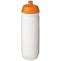 Fľaša na pitie 750ml, telo je biele z pružného plastu, viečko je oranžové