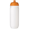 Fľaša na pitie 750ml, telo je biele z pružného plastu, viečko je oranžové