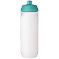 Fľaša na pitie 750ml, telo je biele z pružného plastu, viečko je tyrkysové