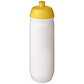 Fľaša na pitie 750ml, telo je biele z pružného plastu, viečko je žlté
