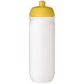 Fľaša na pitie 750ml, telo je biele z pružného plastu, viečko je žlté