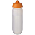 Fľaša na pitie 750ml, telo je matne číre z pružného plastu, viečko je oranžové