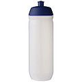 Fľaša na pitie 750ml, telo je matne priehľadné z pružného plastu, viečko je modré