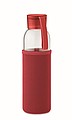 Fľaša na pitie z recyklovaného skla, neoprénový rukáv, 500 ml, červená