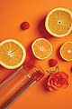 Fľaša na pitie z RPET, 600ml, priehľadná s oranžovým viečkom