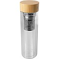 Fľaša s infuzérom z borosilikátového skla s bambusovým viečkom 400 ml, priehľadná