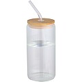 Jednostenná borosilikátová sklenená fľaša s bambusovým viečkom 500 ml, transparentná