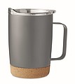 KADIR Dvojstenný nerezový termohrnček s viečkom a korkovým dnom, 300 ml, sivá