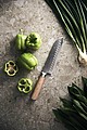 Kuchársky santoku nôž s drevenou rukoväťou