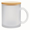 Matný sklenený hrnček s uškom a bambusovým viečkom, 330 ml