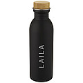Nerezová fľaša na pitie s bambusovým viečkom, 650 ml, čierna