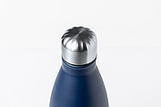 Nerezová termoska v tvare fľaše, 750 ml, medená izolácia, tmavomodrá
